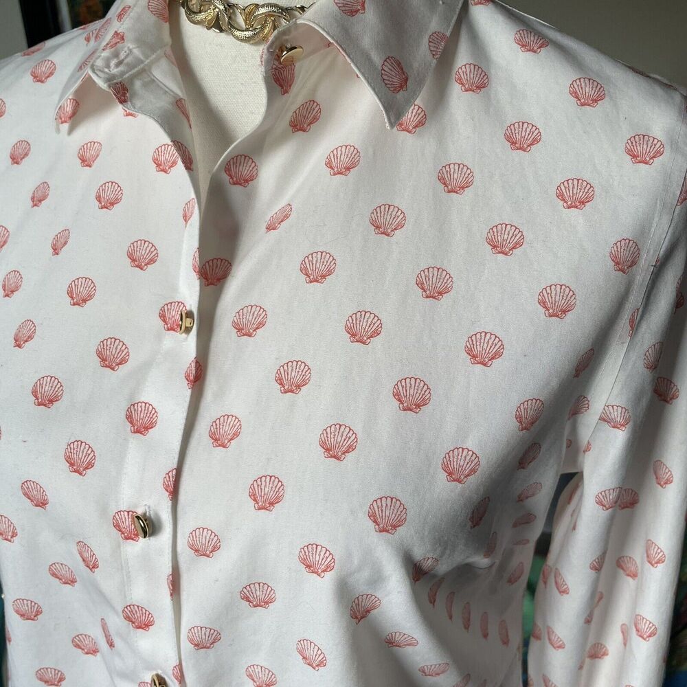 Chico’s Elaine Chow Mitch wife White Pink Seashell Blouse Sz 0 4 - Picture 4 of 12
